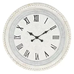 White Distressed Wood Round Beaded Wall Clock