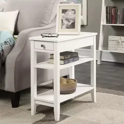 White Double Shelf Wood Accent Table