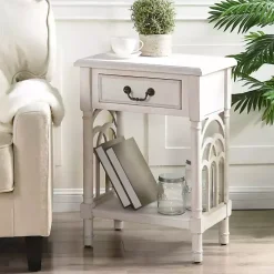 White 1-Drawer Cathedral Sides Accent Table