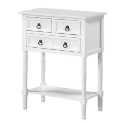White 3-Drawer Turned Legs Accent Table