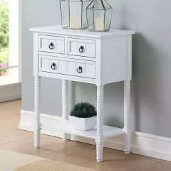 White 3-Drawer Turned Legs Accent Table