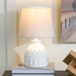 White Embossed Flowers Table Lamp