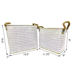 White Embossed Metal Bins, Set of 2