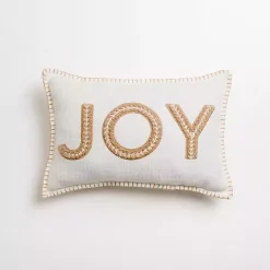 White Embroidered Joy Christmas Pillow