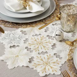 White Embroidered Snowflakes Table Runner