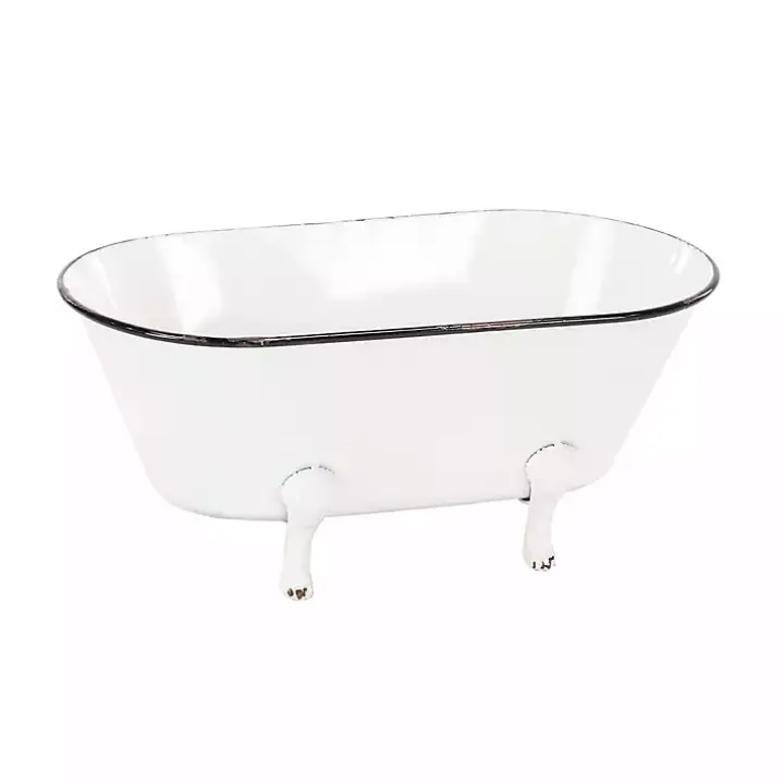 White Enamel Metal Tub Planter