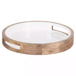 White Enameled Round Mango Wood Tray