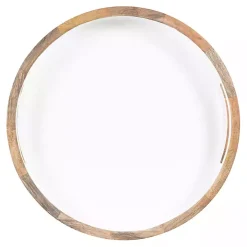 White Enameled Round Mango Wood Tray