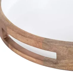 White Enameled Round Mango Wood Tray