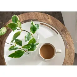 White Enameled Round Mango Wood Tray