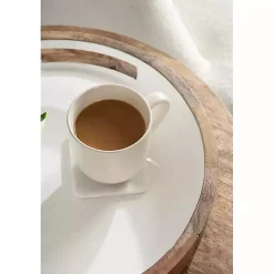 White Enameled Round Mango Wood Tray