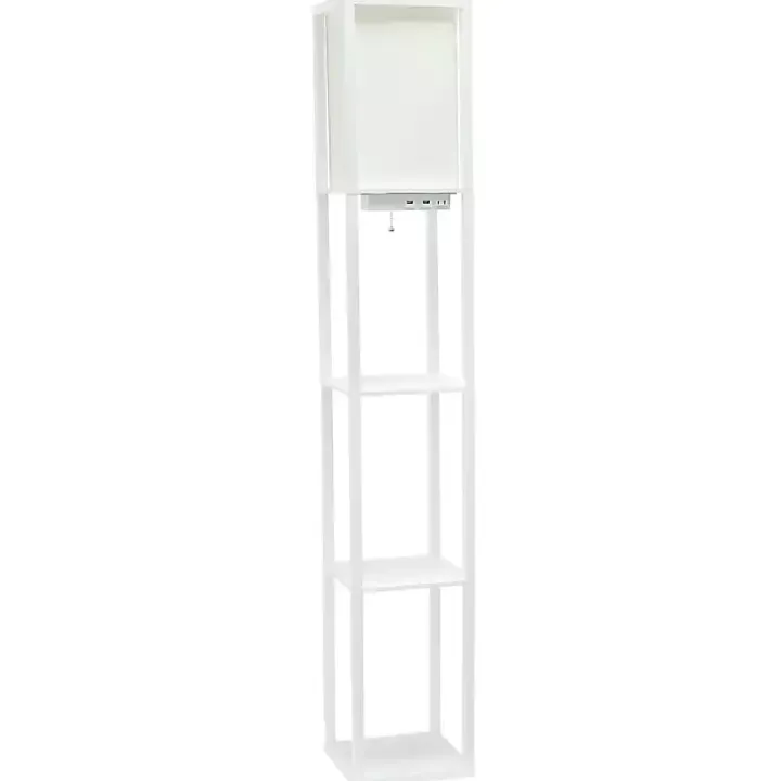 White Etagere Shelf Charging Floor Lamp