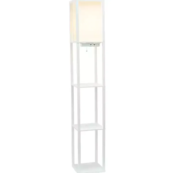 White Etagere Shelf Charging Floor Lamp