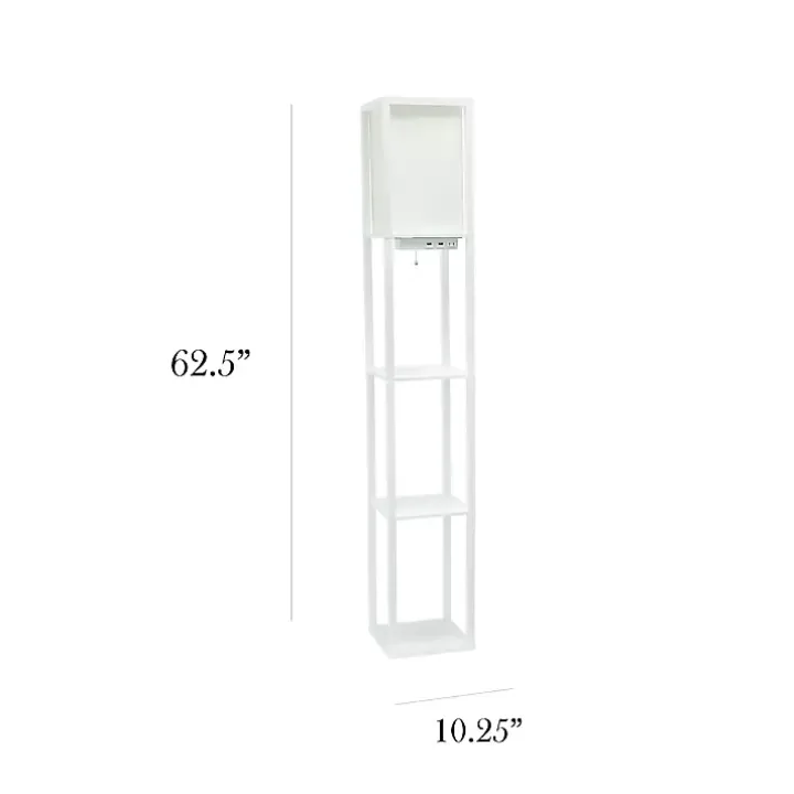 White Etagere Shelf Charging Floor Lamp