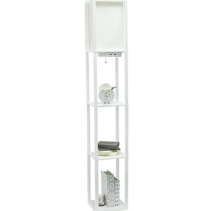 White Etagere Shelf Charging Floor Lamp