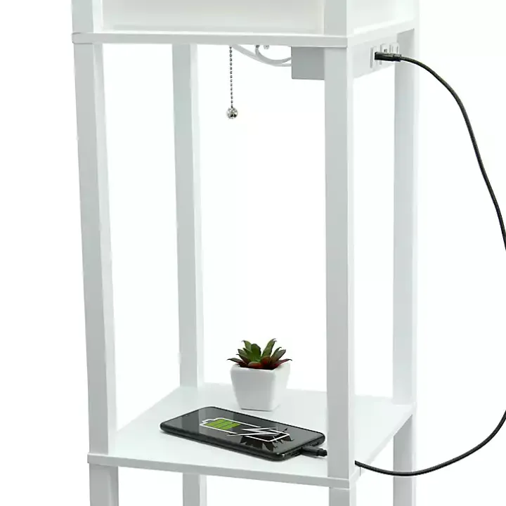 White Etagere Shelf Charging Floor Lamp