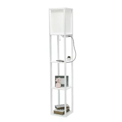White Etagere Shelf Charging Floor Lamp