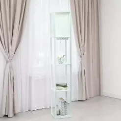 White Etagere Shelf Charging Floor Lamp