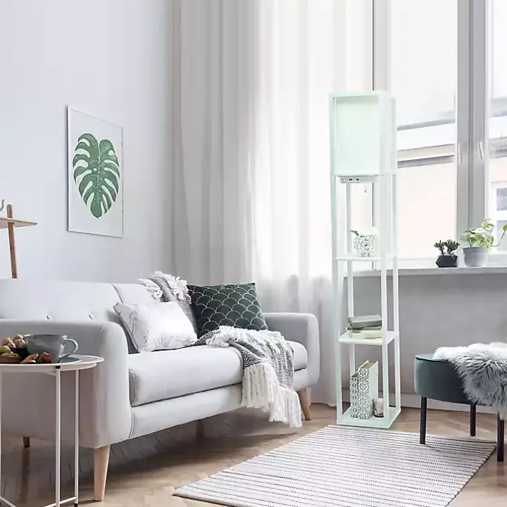 White Etagere Shelf Charging Floor Lamp