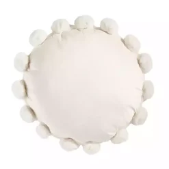 White Faux Fur Round Pom Pom Throw Pillow