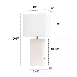 White Faux Leather Charging Table Lamp