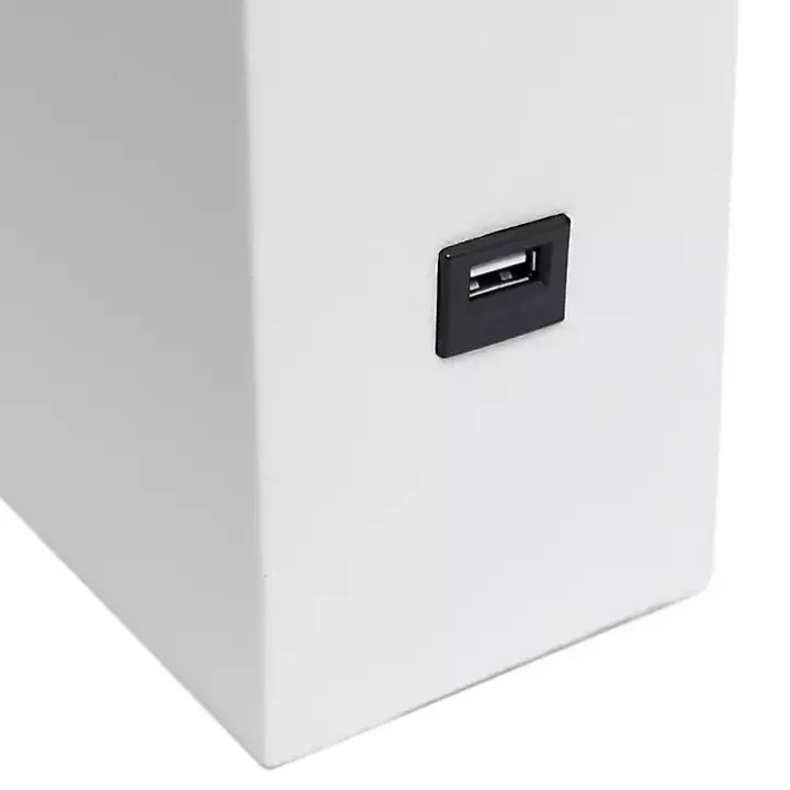 White Faux Leather Charging Table Lamp