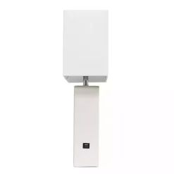 White Faux Leather Charging Table Lamp