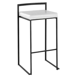 White Faux Leather Stackable Bar Stools, Set of 2