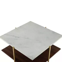 White Faux Marble and Brown Wood Coffee Table