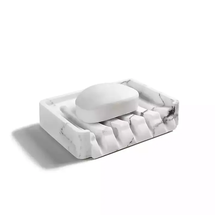 White Faux Marble Elevated Soap Dish