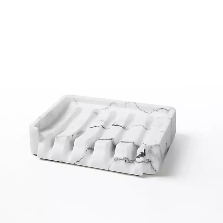 White Faux Marble Elevated Soap Dish