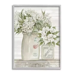 White Floral Ceramic Jar Framed Wood Wall Plaque