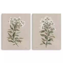 White Floral Stem Canvas Art Prints, Set of 2