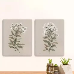 White Floral Stem Canvas Art Prints, Set of 2