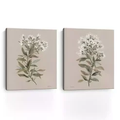 White Floral Stem Canvas Art Prints, Set of 2