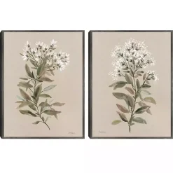 White Floral Stems Framed Canvas Prints, Set of 2
