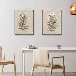 White Floral Stems Framed Canvas Prints, Set of 2