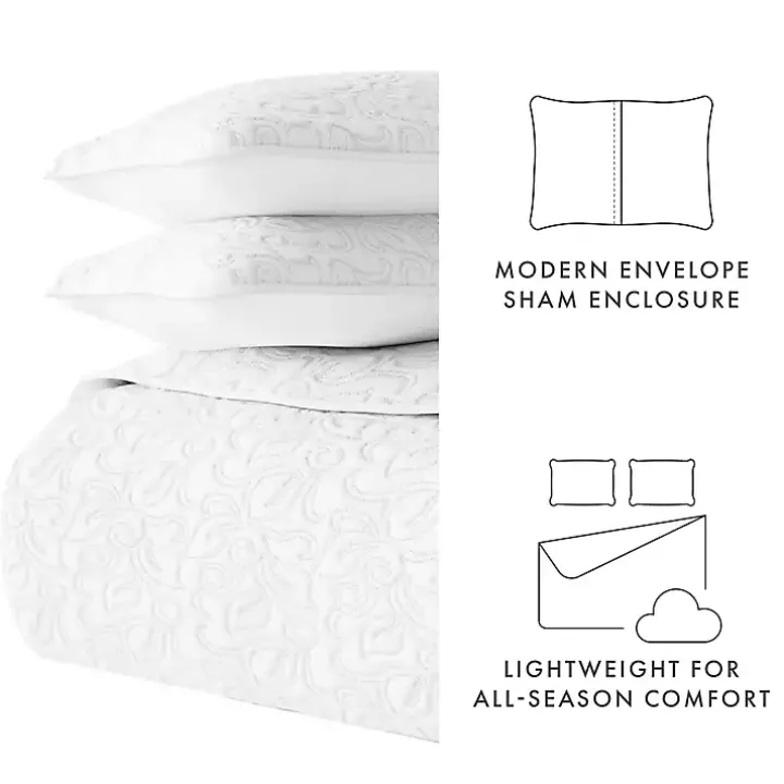 White Floral Stitch 2-pc. Twin Quilt Set