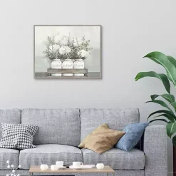 White Flower Jars Framed Canvas Art Print