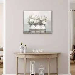 White Flower Jars Framed Canvas Art Print