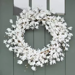 White Forsythia Flowers Wreath