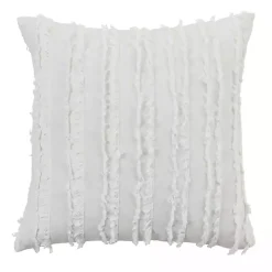 White Fringe Stripe Throw Pillow