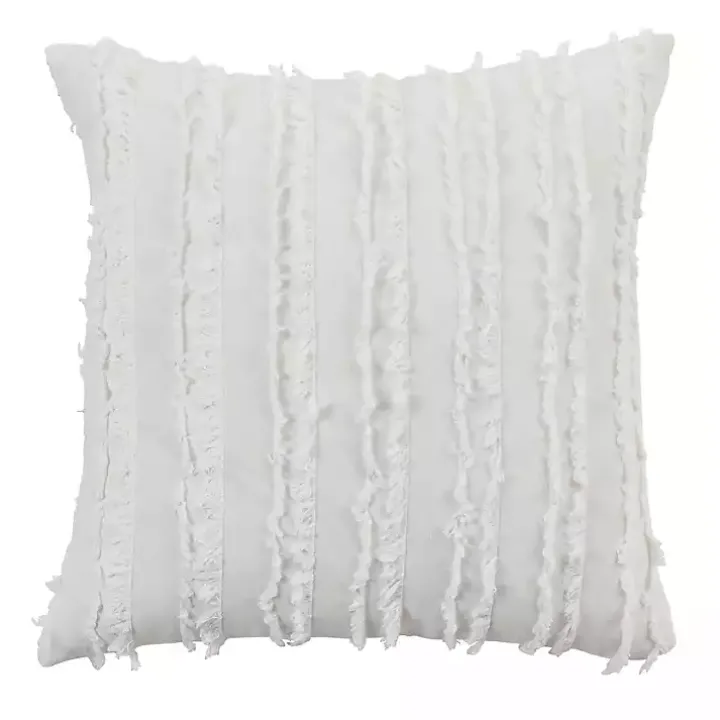 White Fringe Stripe Throw Pillow