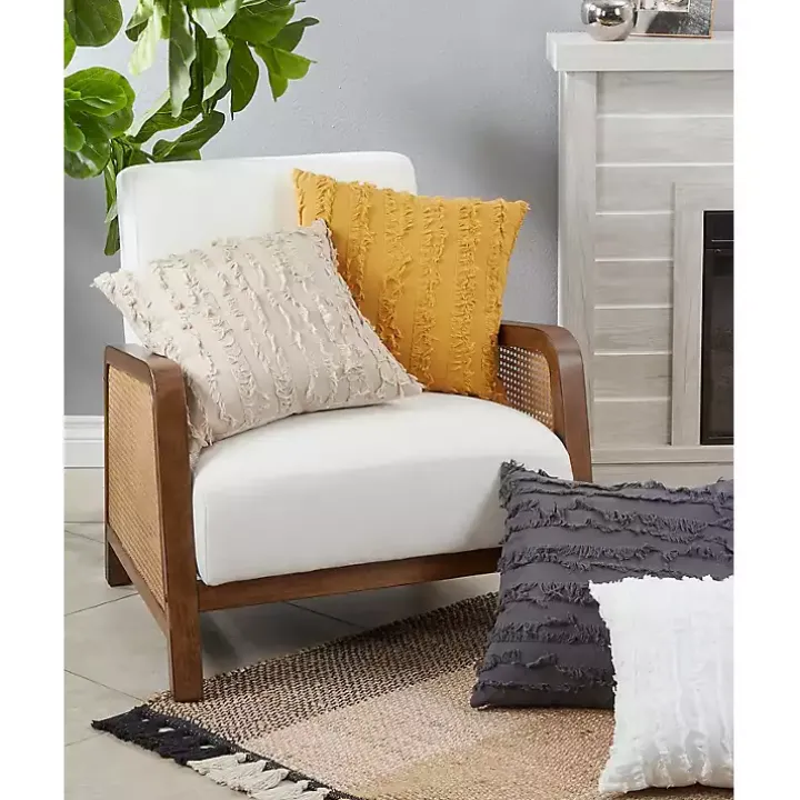 White Fringe Stripe Throw Pillow