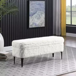 White Fur Storage Bench