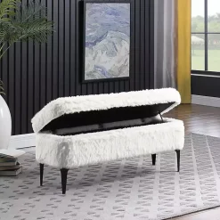 White Fur Storage Bench