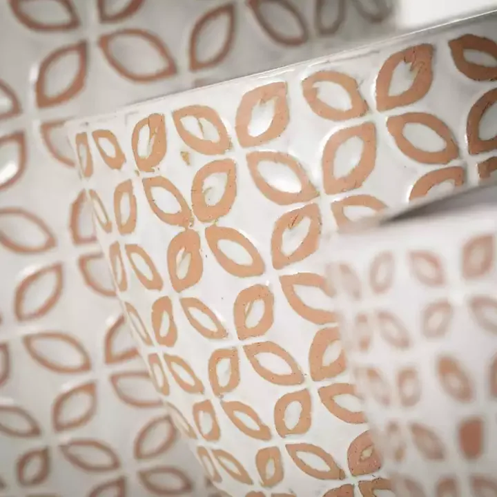 White Geometric Clay Planters, Set of 3