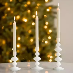 White Glass Bubble Taper Candle Holders, Set of 3