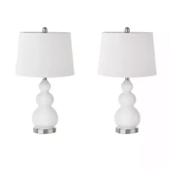 White Glass Covey Table Lamps, Set of 2