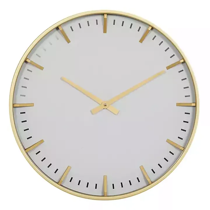 White Glass Frame Gold Accent Wall Clock